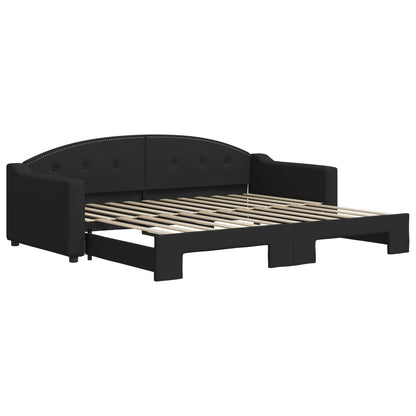 Slaapbank Stof 90 x 200 cm Zwart met onderschuifbed