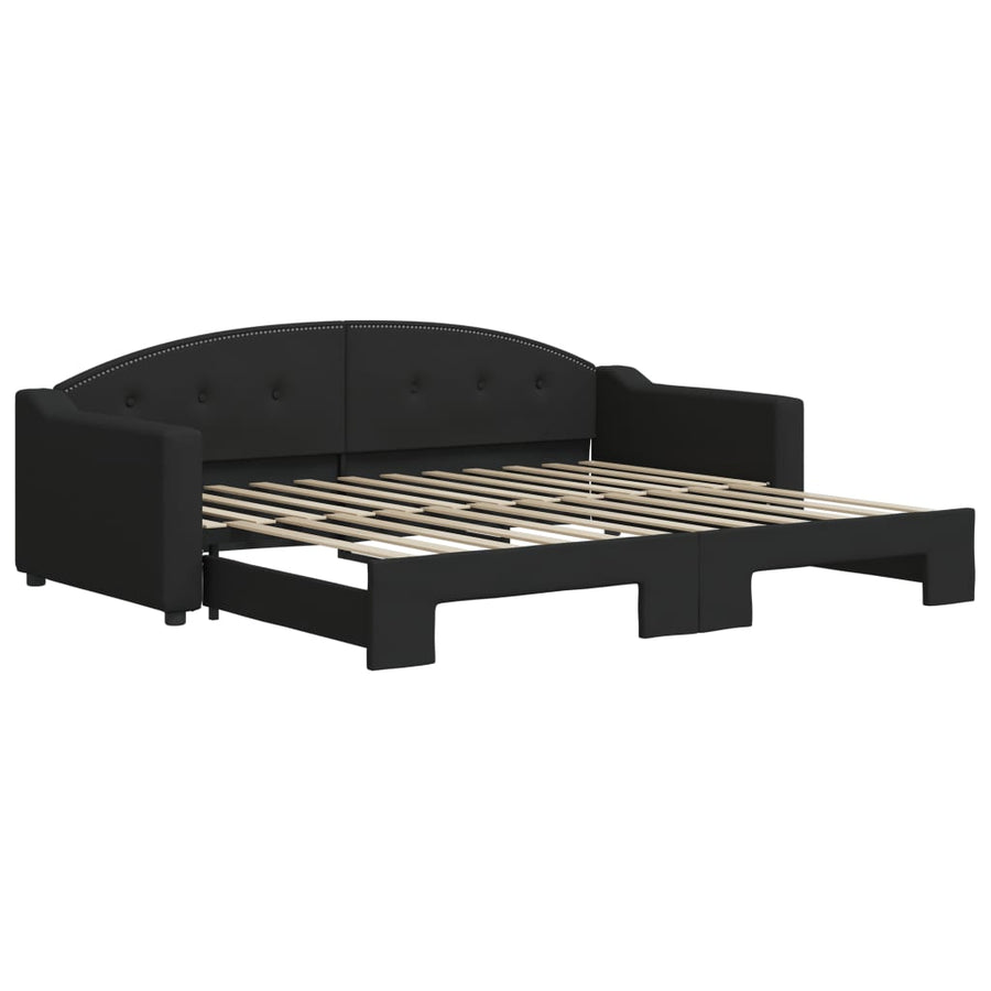 Slaapbank Stof 90 x 200 cm Zwart met onderschuifbed
