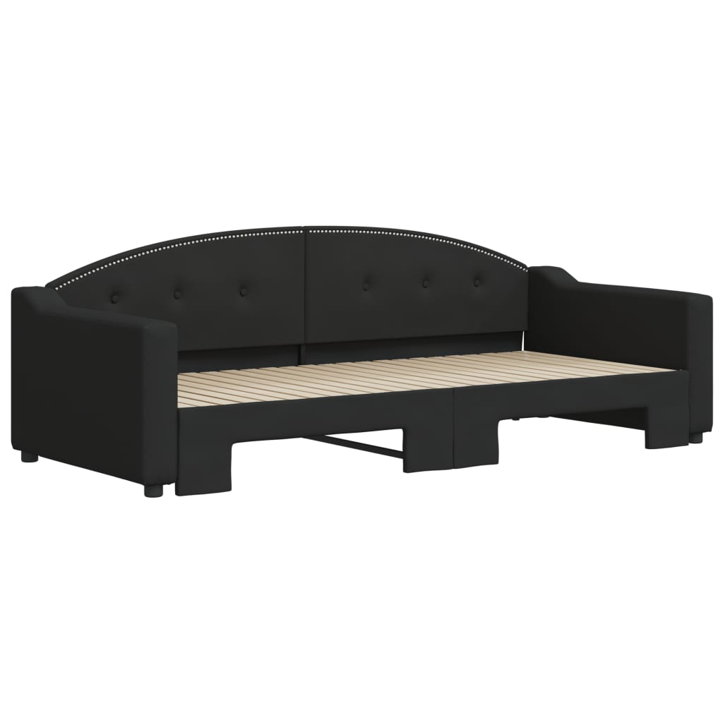 Slaapbank Stof 90 x 200 cm Zwart met onderschuifbed