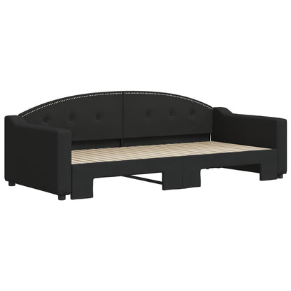 Slaapbank Stof 90 x 200 cm Zwart met onderschuifbed