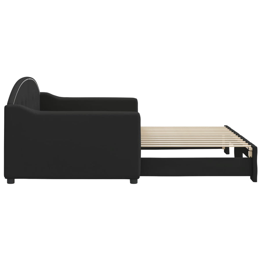 Slaapbank Stof 90 x 200 cm Zwart met onderschuifbed