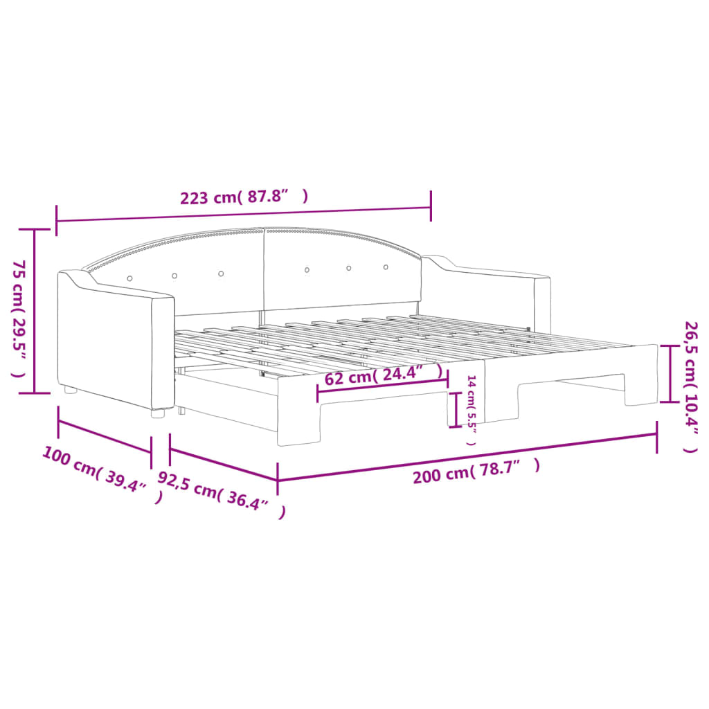 Slaapbank Stof 90 x 200 cm Zwart met onderschuifbed