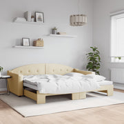 Slaapbank met onderschuifbed 90x200 cm crème stof