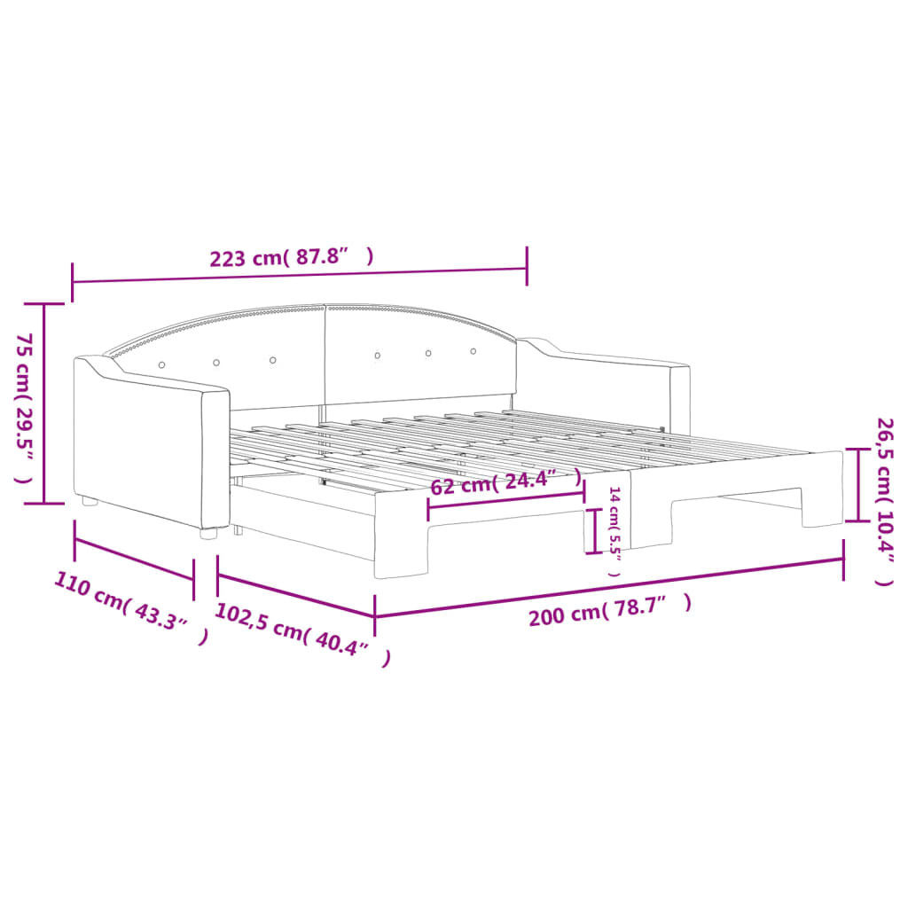 Slaapbank met onderschuifbed 100x200 cm stof donkergrijs 100 x 200 cm Donkergrijs met onderschuifbed