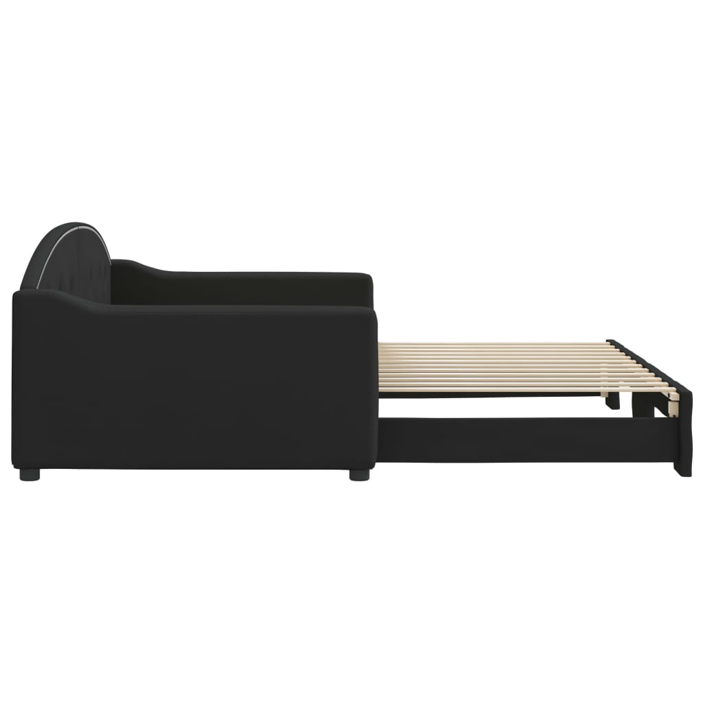 Slaapbank Stof 100 x 200 cm Zwart met onderschuifbed