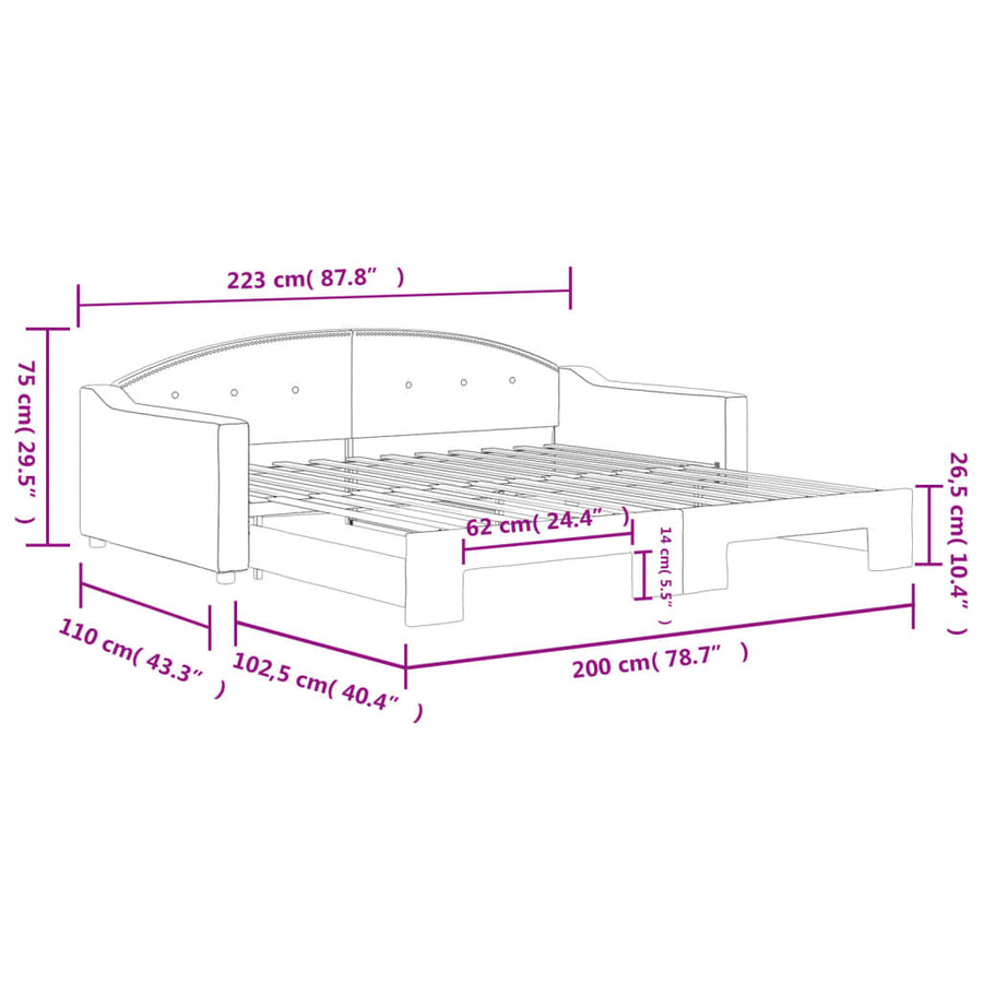 Slaapbank Stof 100 x 200 cm Taupe met onderschuifbed