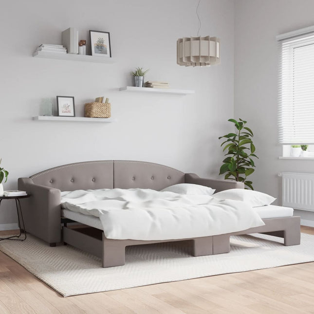 Slaapbank Stof 100 x 200 cm Taupe met onderschuifbed