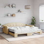 Slaapbank onderschuifbed 100x200 cm stof crèmekleurig