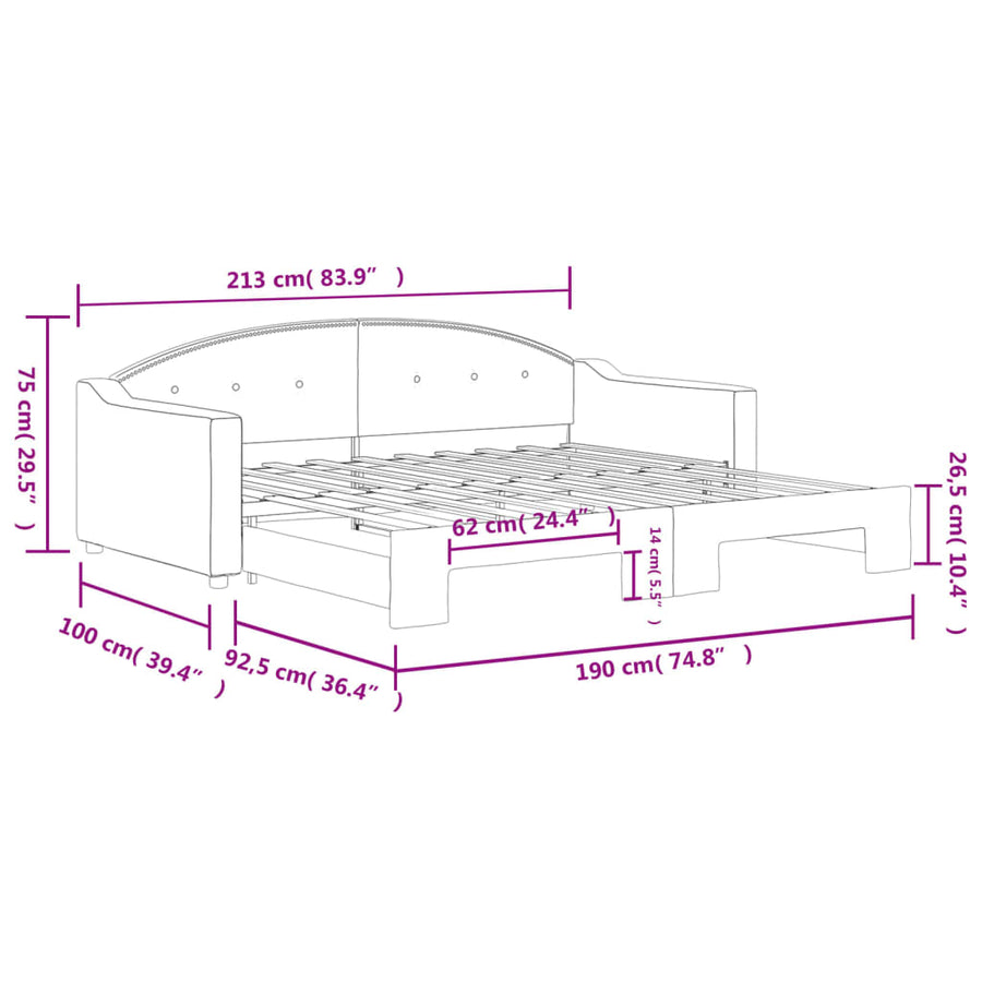 Slaapbank Stof 90 x 190 cm Zwart met onderschuifbed