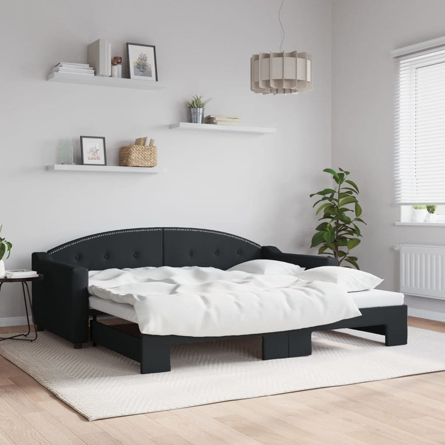 Slaapbank Stof 90 x 190 cm Zwart met onderschuifbed