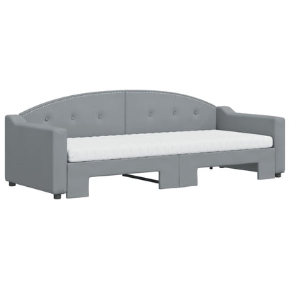 Slaapbank Onderschuifbed En Matrassen Stof 80 x 200 cm Lichtgrijs met onderschuifbed en matras
