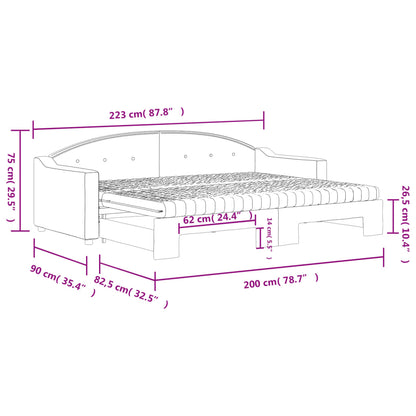 Slaapbank Onderschuifbed En Matrassen Stof 80 x 200 cm Lichtgrijs met onderschuifbed en matras