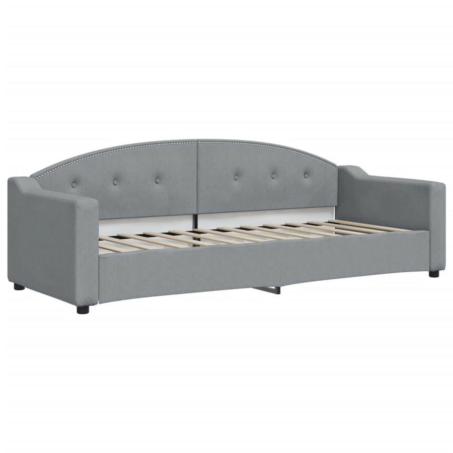 Slaapbank Onderschuifbed En Matrassen Stof 80 x 200 cm Lichtgrijs met onderschuifbed en matras