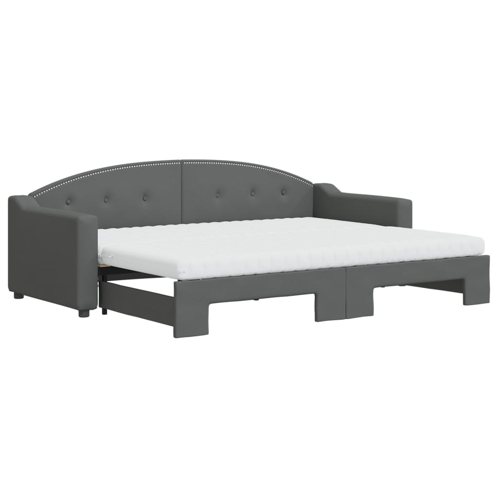 Slaapbank Onderschuifbed Matrassen Stof 80 x 200 cm Donkergrijs met onderschuifbed en matras