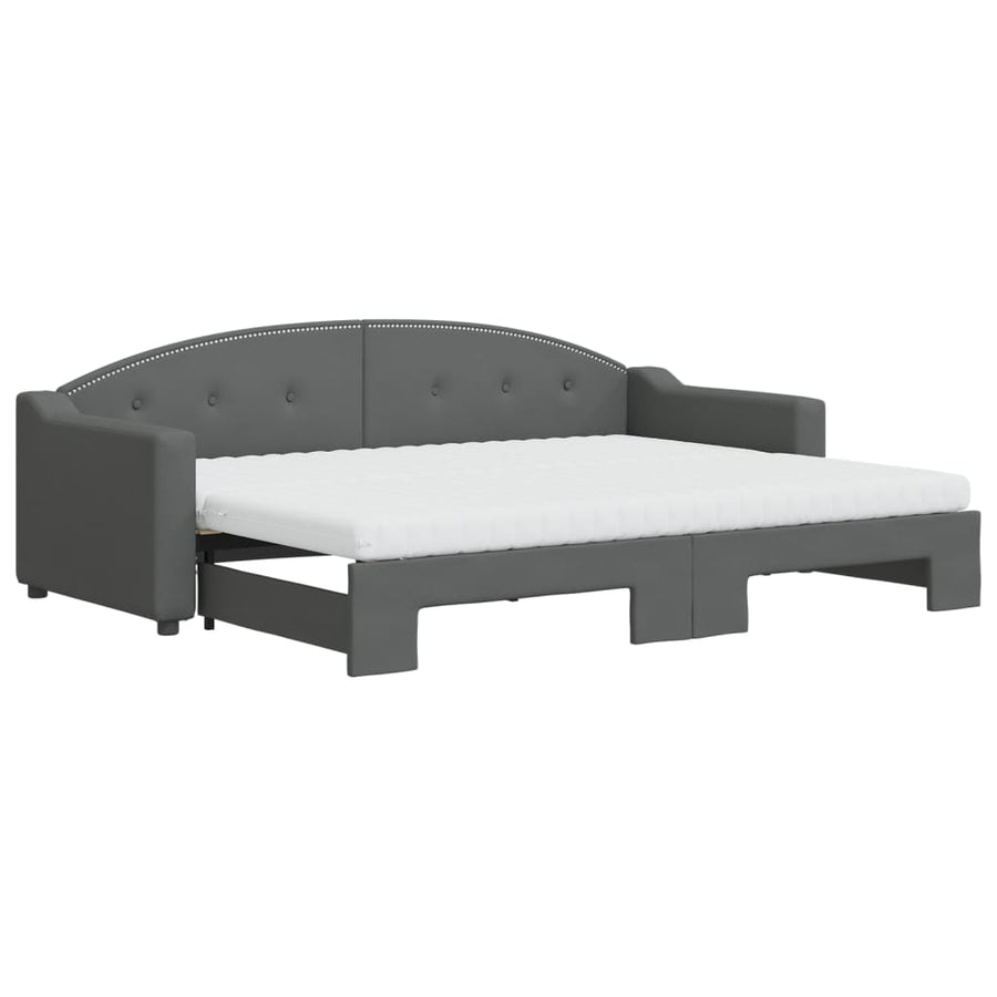 Slaapbank Onderschuifbed Matrassen Stof 80 x 200 cm Donkergrijs met onderschuifbed en matras