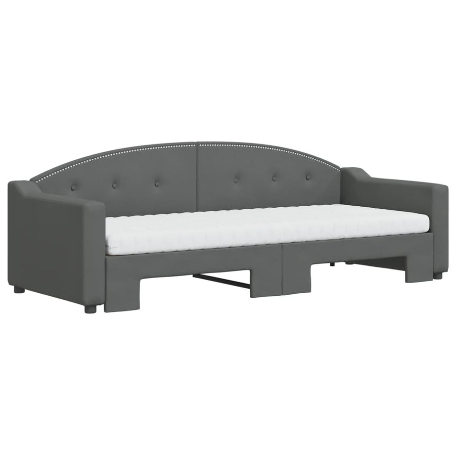 Slaapbank Onderschuifbed Matrassen Stof 80 x 200 cm Donkergrijs met onderschuifbed en matras