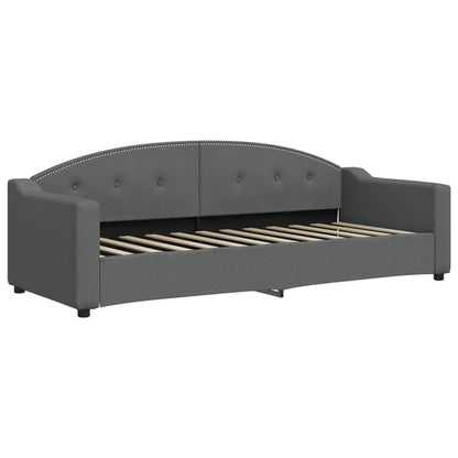 Slaapbank Onderschuifbed Matrassen Stof 80 x 200 cm Donkergrijs met onderschuifbed en matras