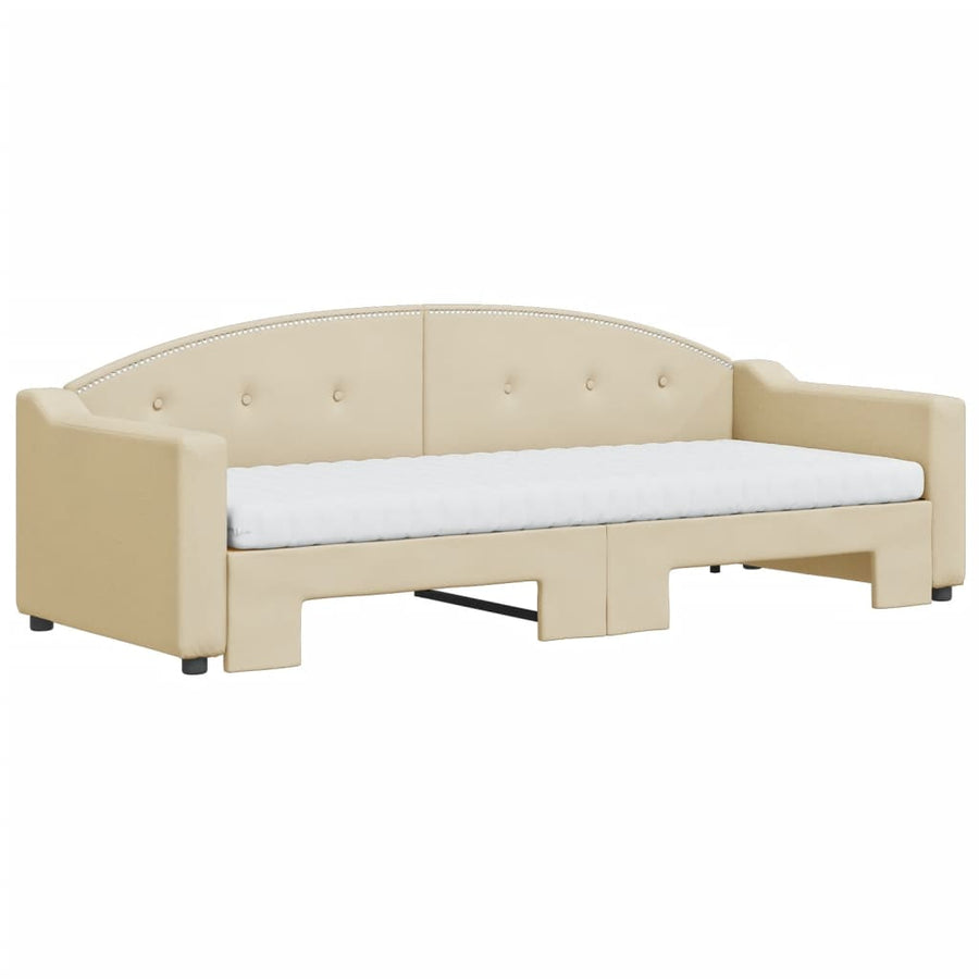 Slaapbank Sen Stof 80 x 200 cm Crème met onderschuifbed en matras