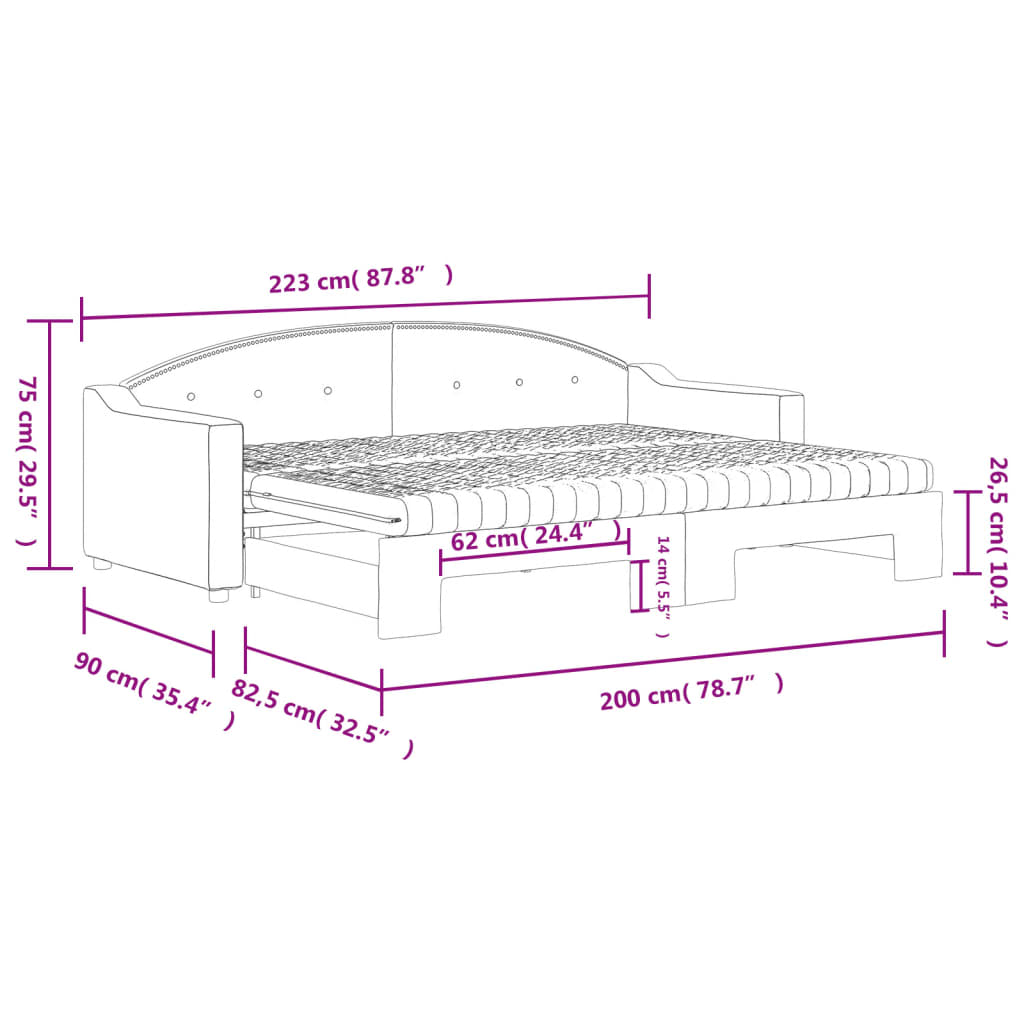 Slaapbank Sen Stof 80 x 200 cm Crème met onderschuifbed en matras