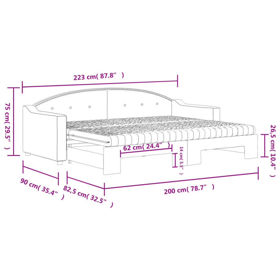Slaapbank Sen Stof 80 x 200 cm Crème met onderschuifbed en matras