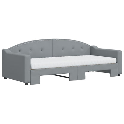 Slaapbank Onderschuifbed En Matrassen Stof 90 x 200 cm Lichtgrijs met onderschuifbed en matras