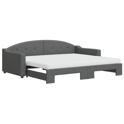 Slaapbank Onderschuifbed Matrassen Stof 90 x 200 cm Donkergrijs met onderschuifbed en matras