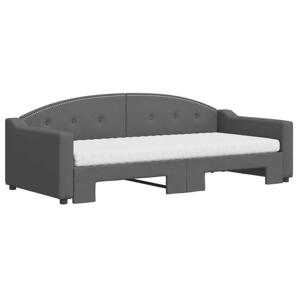 Slaapbank Onderschuifbed Matrassen Stof 90 x 200 cm Donkergrijs met onderschuifbed en matras