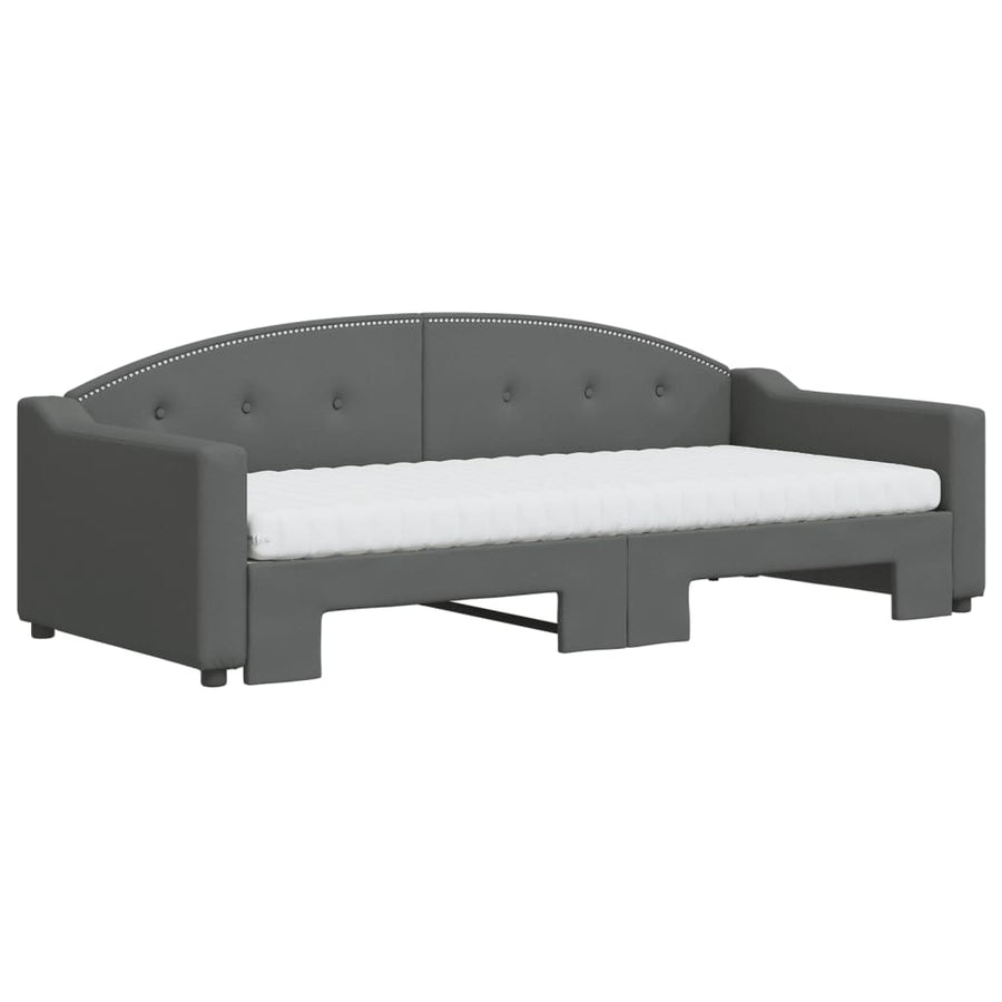 Slaapbank Onderschuifbed Matrassen Stof 90 x 200 cm Donkergrijs met onderschuifbed en matras