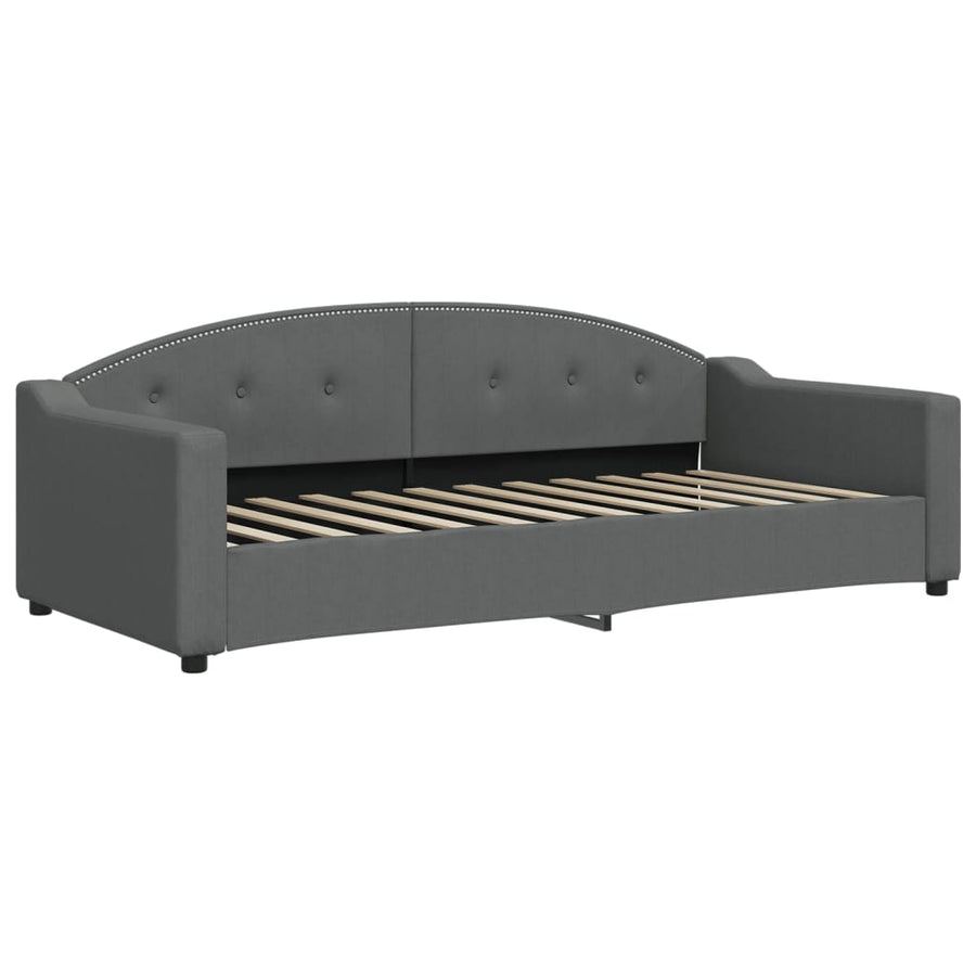 Slaapbank Onderschuifbed Matrassen Stof 90 x 200 cm Donkergrijs met onderschuifbed en matras