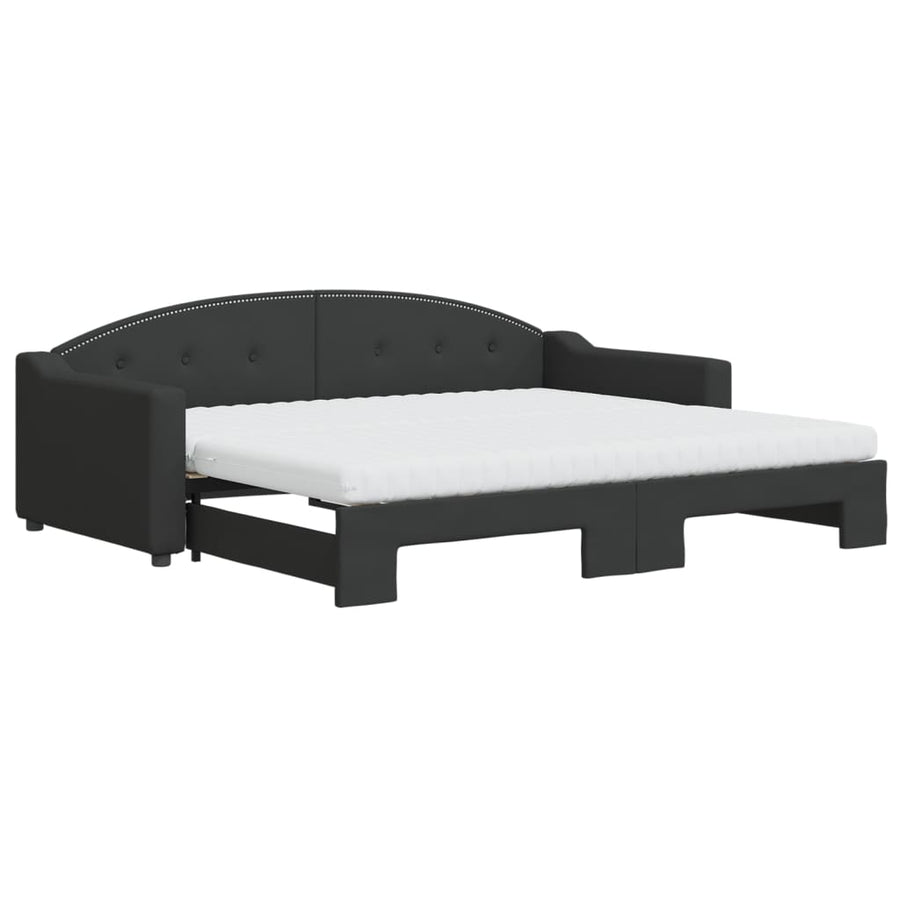 Slaapbank Sen Stof 90 x 200 cm Zwart met onderschuifbed en matras
