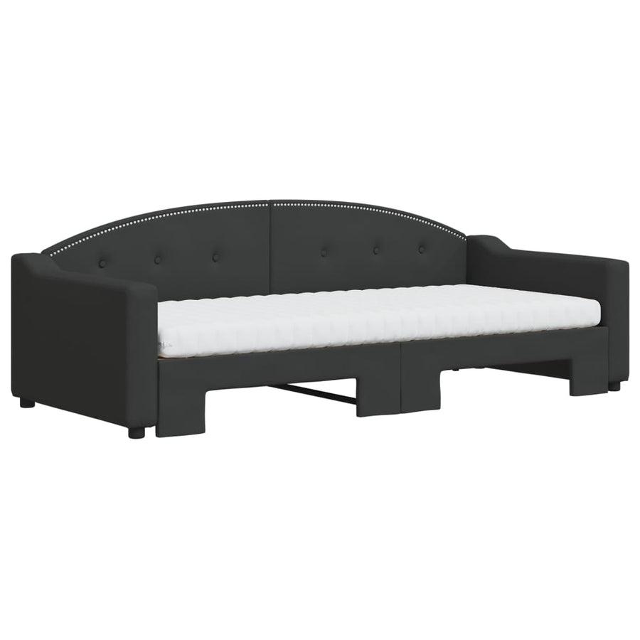 Slaapbank Sen Stof 90 x 200 cm Zwart met onderschuifbed en matras