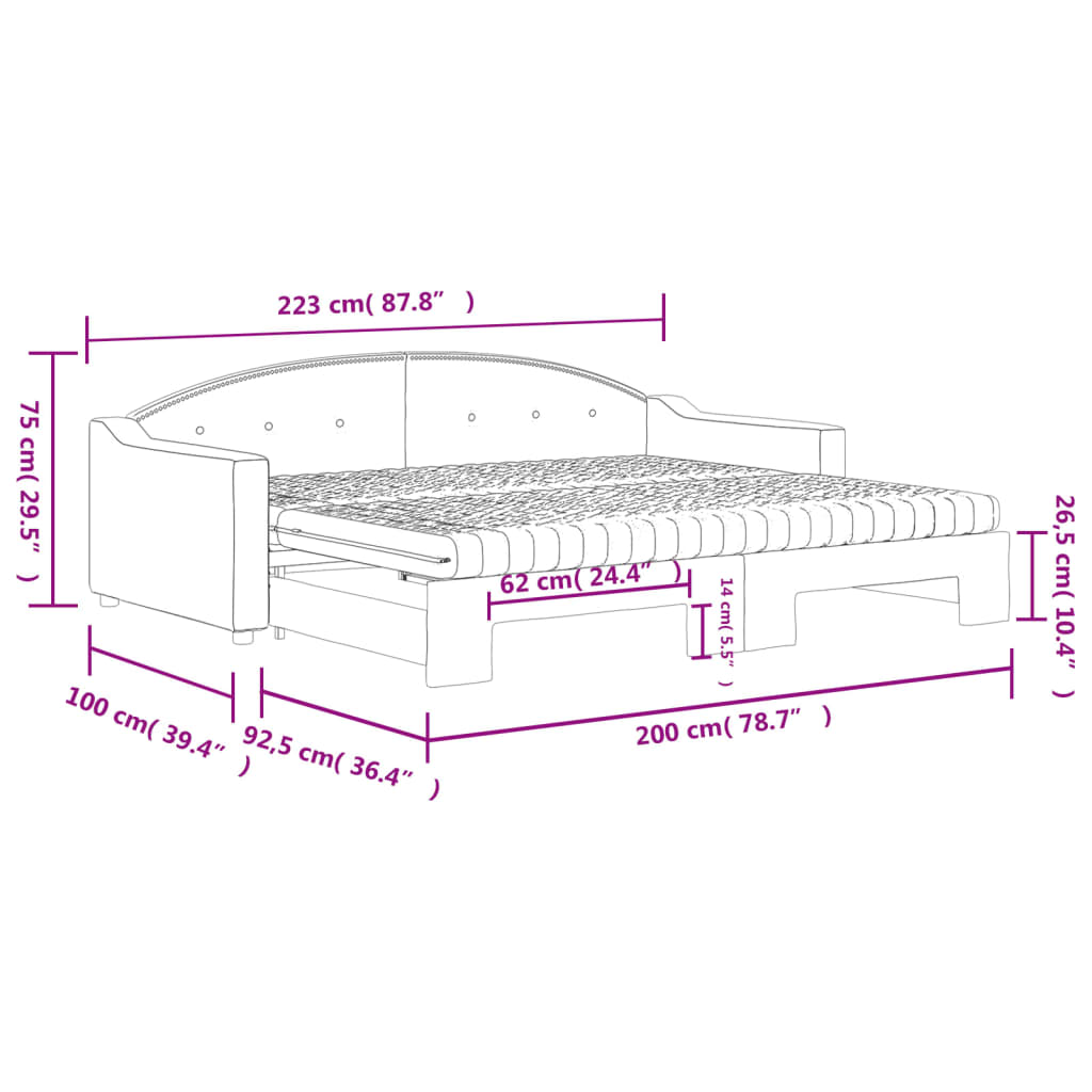 Slaapbank Sen Stof 90 x 200 cm Zwart met onderschuifbed en matras