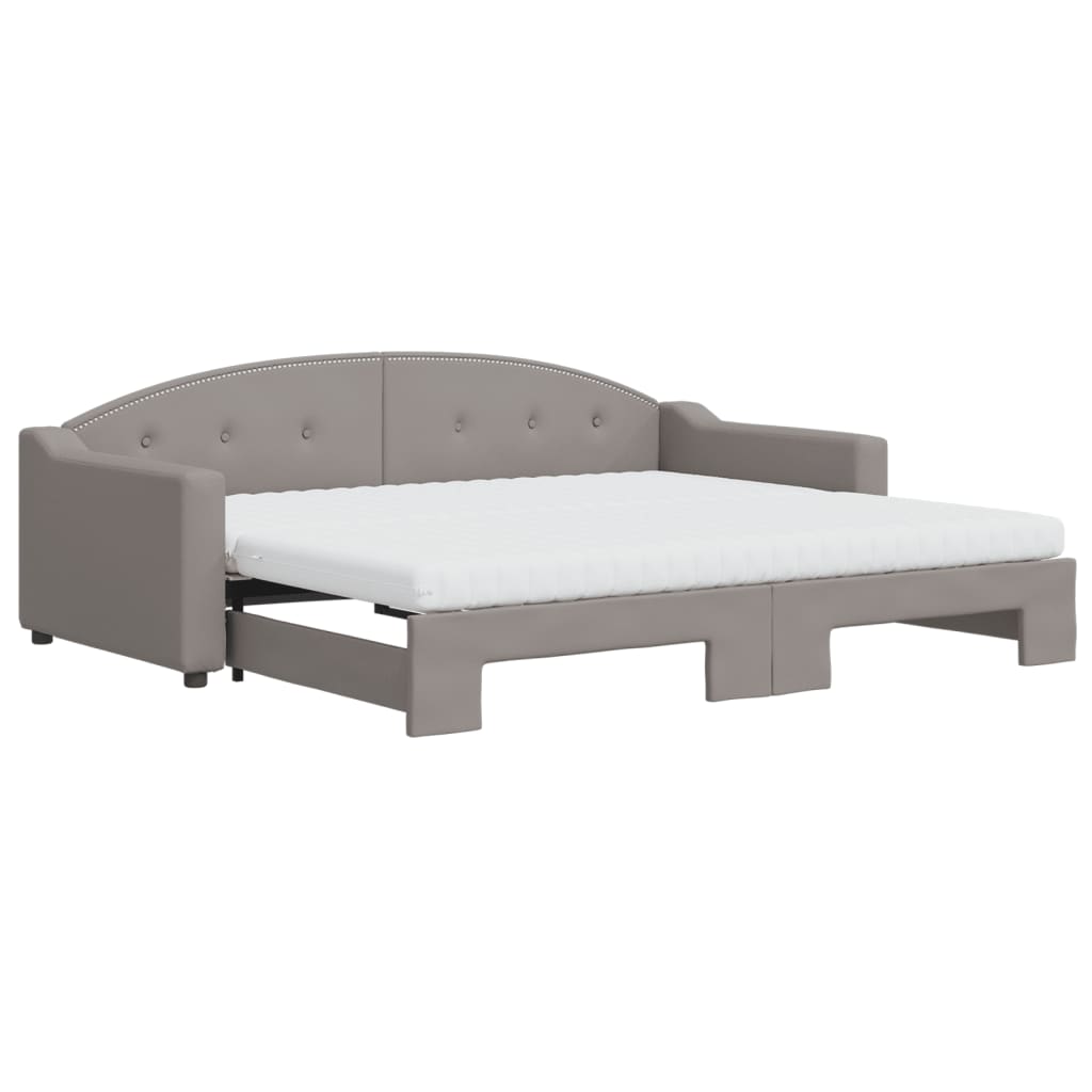 Slaapbank Met Onderschuifbed En Matrassen 90X200 Cm Stof Taupe Taupe 90 x 200 cm