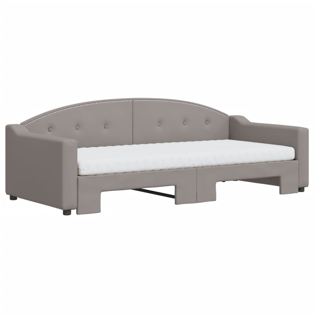 Slaapbank Met Onderschuifbed En Matrassen 90X200 Cm Stof Taupe Taupe 90 x 200 cm