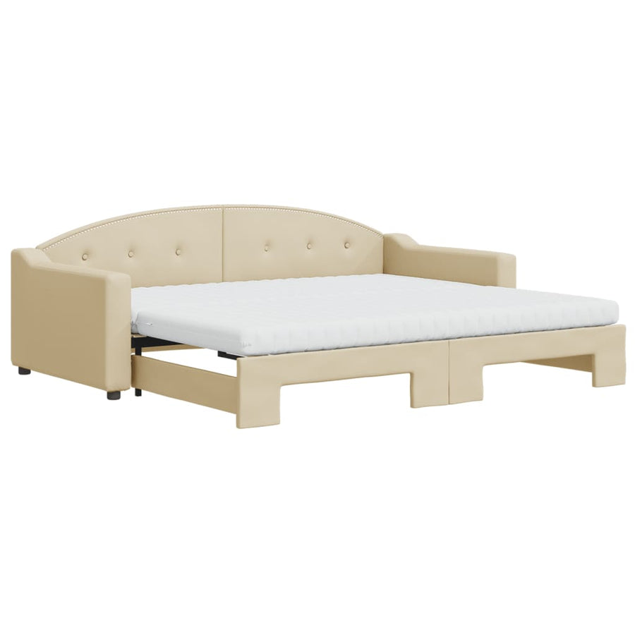 Slaapbank Sen Stof 90 x 200 cm Crème met onderschuifbed en matras