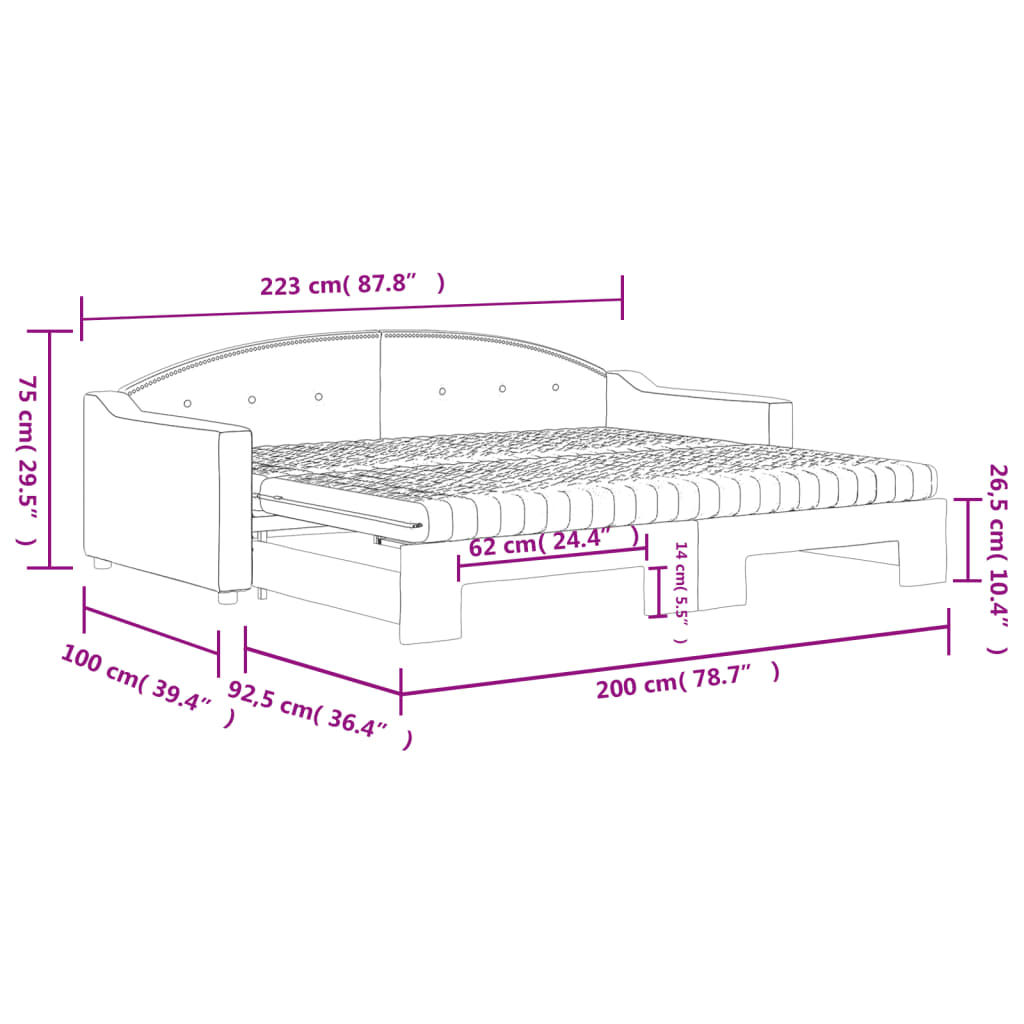 Slaapbank Sen Stof 90 x 200 cm Crème met onderschuifbed en matras