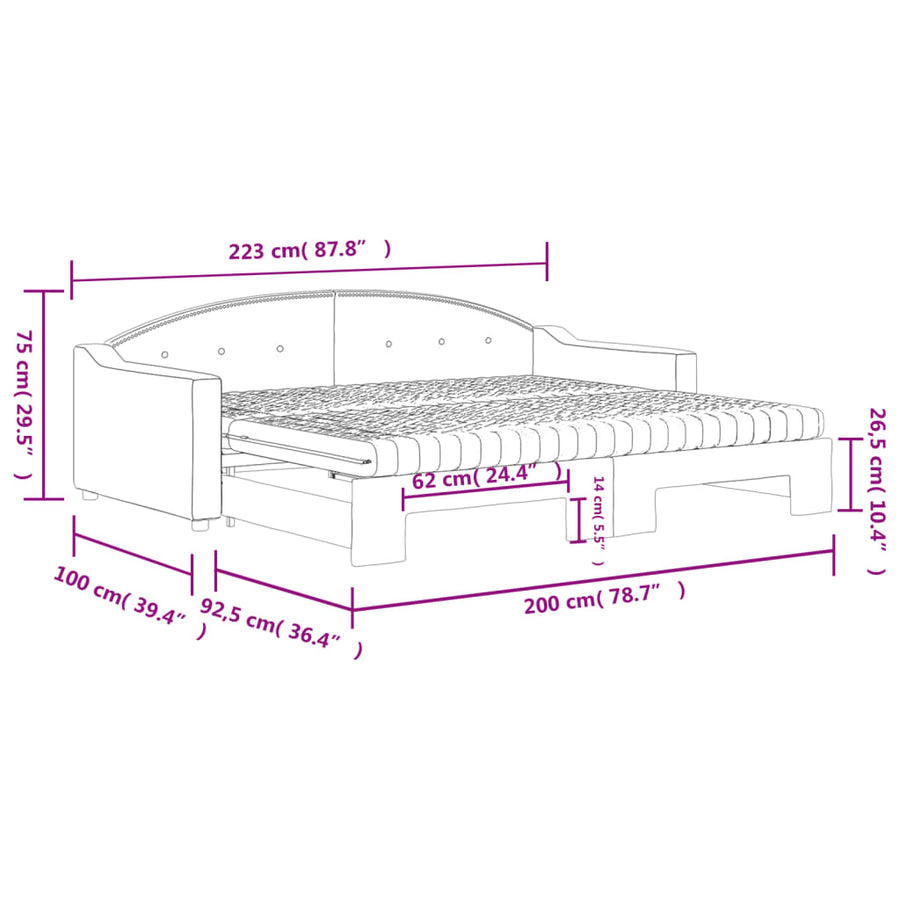 Slaapbank Sen Stof 90 x 200 cm Crème met onderschuifbed en matras