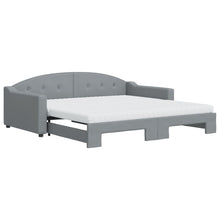 Slaapbank Onderschuifbed Matrassen Stof 100 x 200 cm Lichtgrijs met onderschuifbed en matras