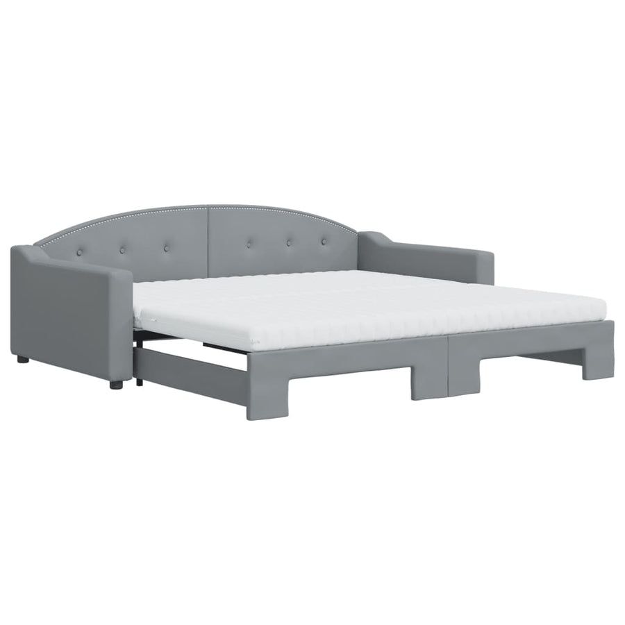 Slaapbank Onderschuifbed Matrassen Stof 100 x 200 cm Lichtgrijs met onderschuifbed en matras