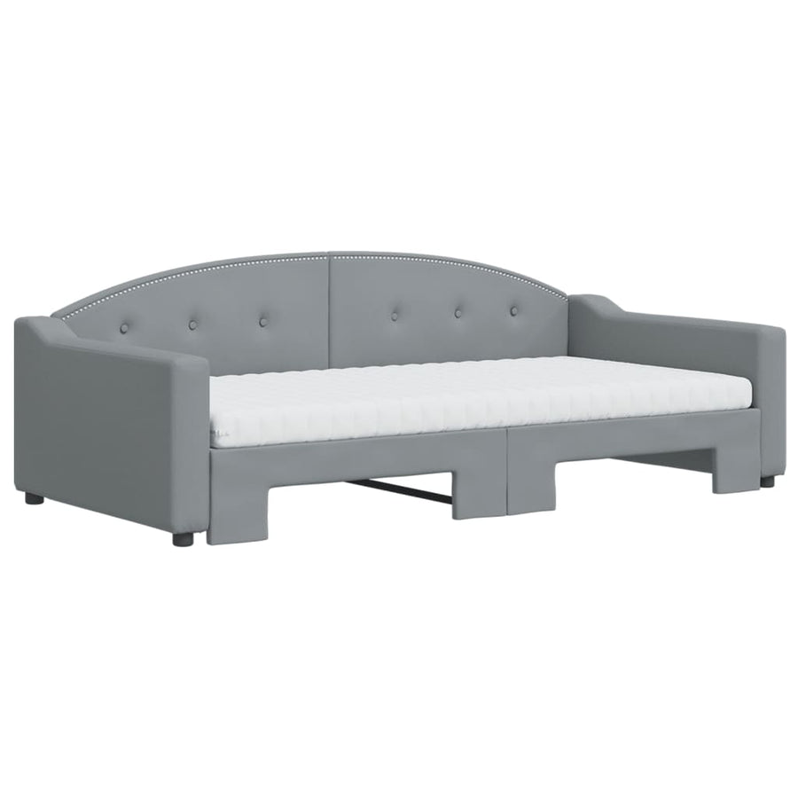 Slaapbank Onderschuifbed Matrassen Stof 100 x 200 cm Lichtgrijs met onderschuifbed en matras