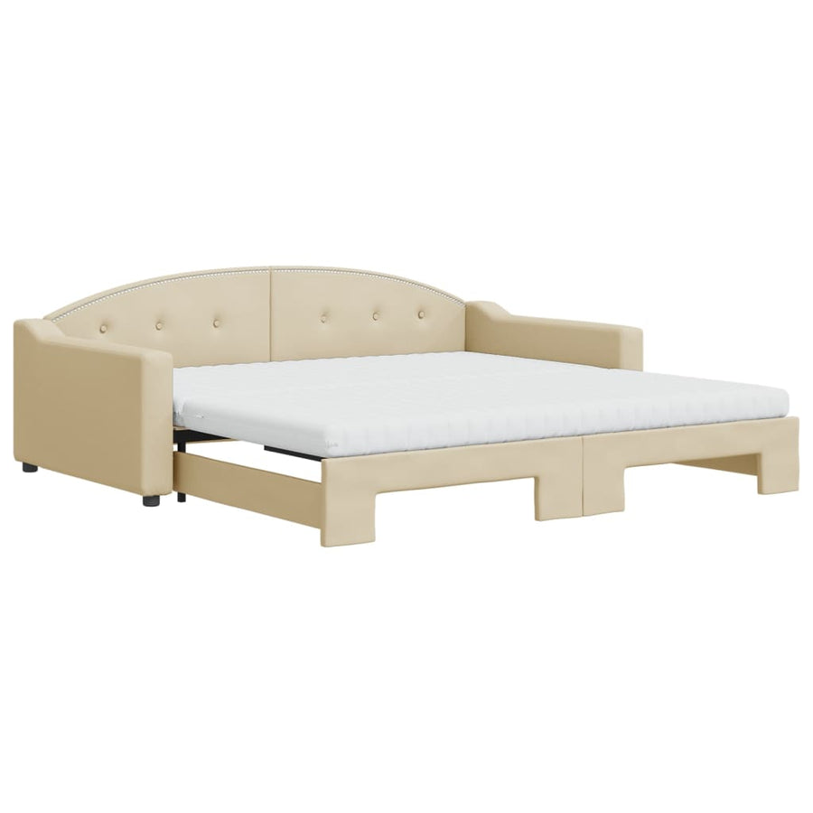 Slaapbank Sen Stof 100 x 200 cm Crème met onderschuifbed en matras
