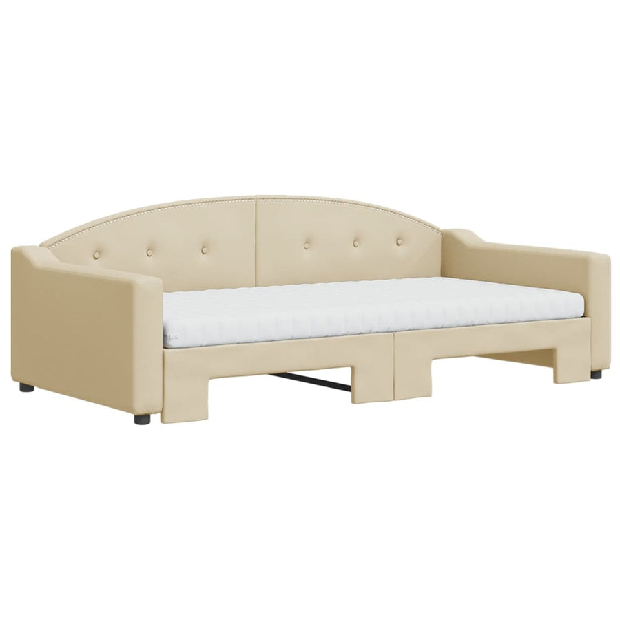 Slaapbank Sen Stof 100 x 200 cm Crème met onderschuifbed en matras