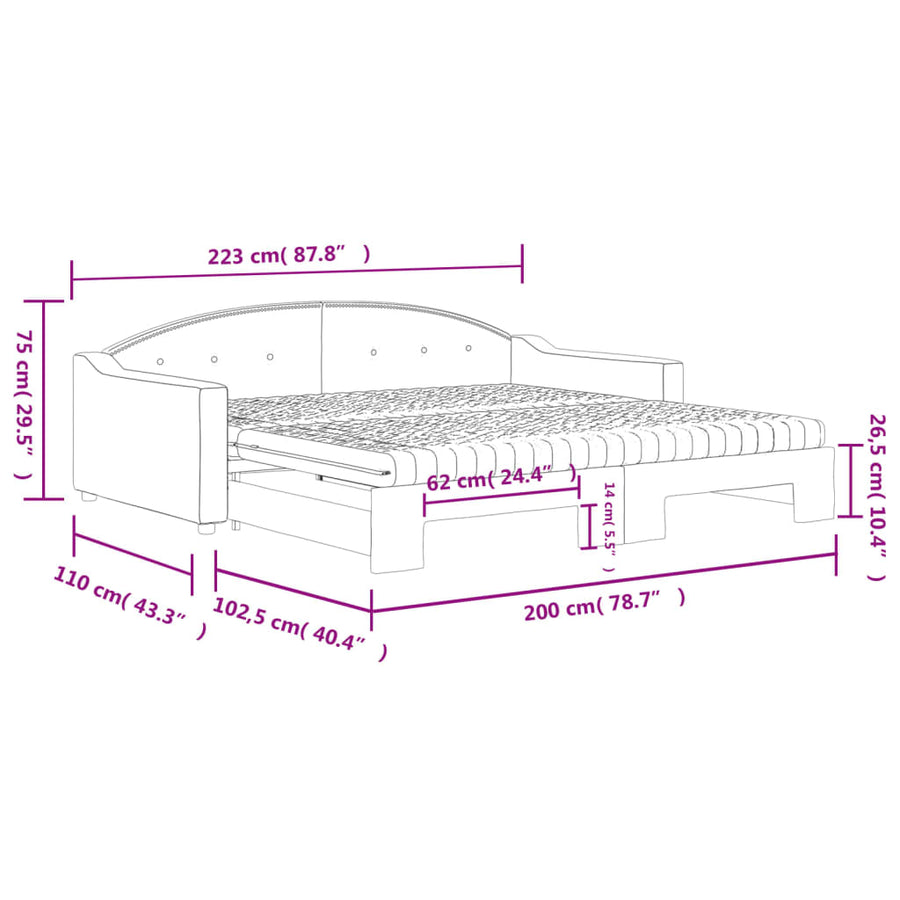 Slaapbank Sen Stof 100 x 200 cm Crème met onderschuifbed en matras