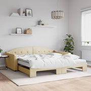 Slaapbank onderschuifbed 100x200 cm stof crème