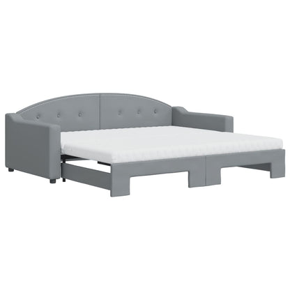 Slaapbank Onderschuifbed En Matrassen Stof 90 x 190 cm Lichtgrijs met onderschuifbed en matras