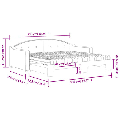 Slaapbank Onderschuifbed En Matrassen Stof 90 x 190 cm Lichtgrijs met onderschuifbed en matras