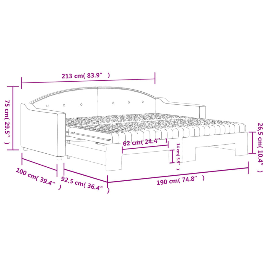 Slaapbank Onderschuifbed En Matrassen Stof 90 x 190 cm Lichtgrijs met onderschuifbed en matras