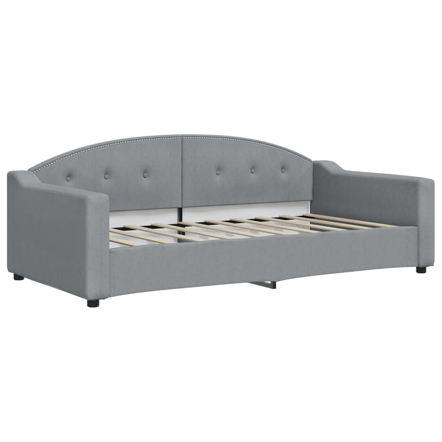 Slaapbank Onderschuifbed En Matrassen Stof 90 x 190 cm Lichtgrijs met onderschuifbed en matras