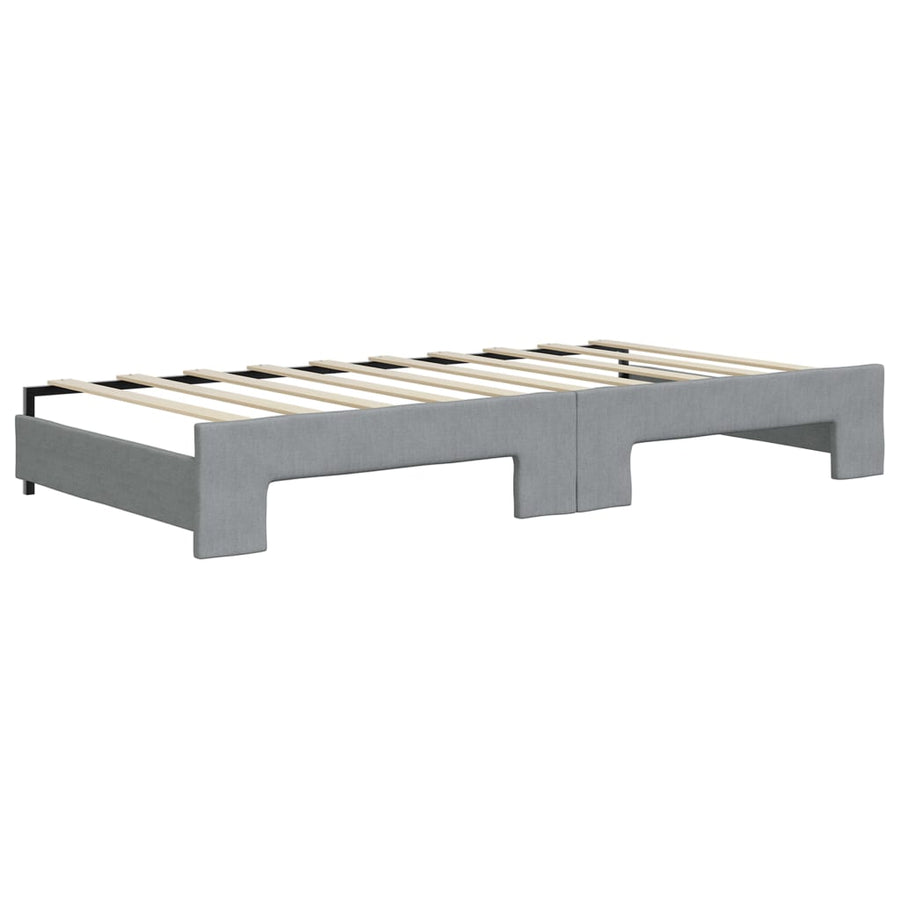 Slaapbank Onderschuifbed En Matrassen Stof 90 x 190 cm Lichtgrijs met onderschuifbed en matras