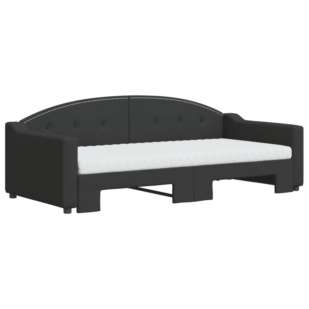 Slaapbank Sen Stof 90 x 190 cm Zwart met onderschuifbed en matras